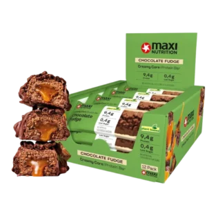 barra de proteína vegana Creamy Core chocolate fudge 12 unidades Maxi Nutrition