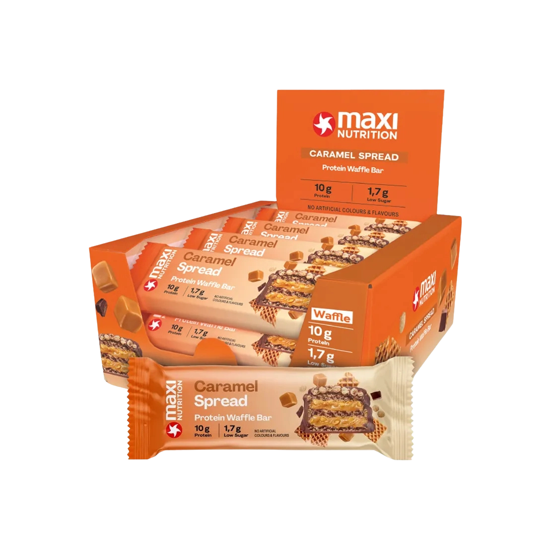 Caja de barras de proteína Waffle Bar 12 unidades Maxi Nutrition