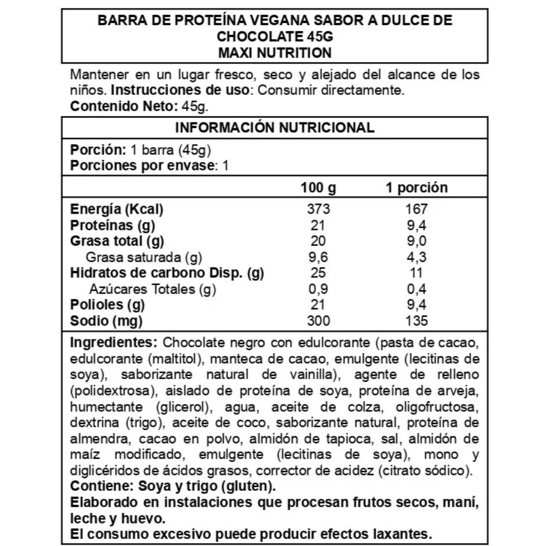 barra de proteína vegana Creamy Core chocolate fudge 12 unidades Maxi Nutrition Info Nutricional
