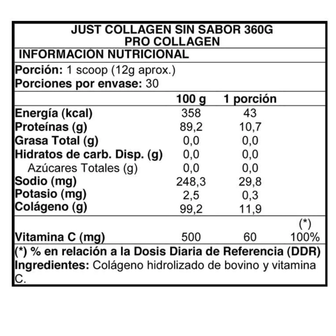 Just Collagen 360g - Procollagen info nutricional
