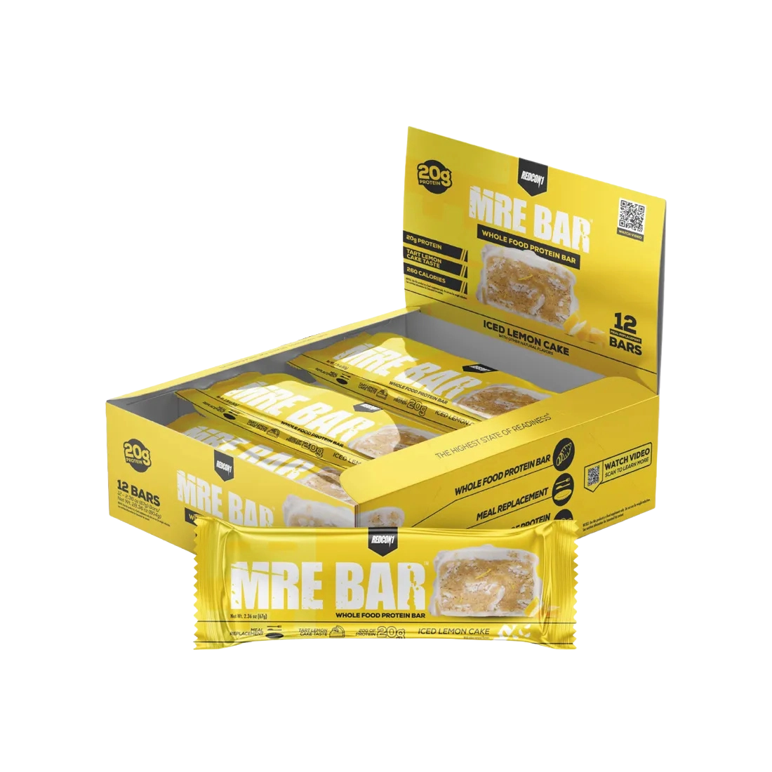 Caja MRE Protein Bar 12 unidades Redcon1 sabor queque de limón glaseado