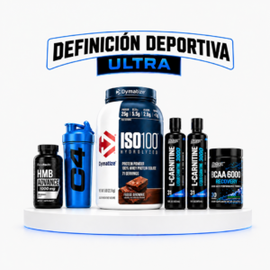Pack Definición Deportiva Ultra Bee Fitness con Iso 100 Dymatize, Liquid Carnitine 3000, BCAA 6000, HMB 1000 y Shaker C4