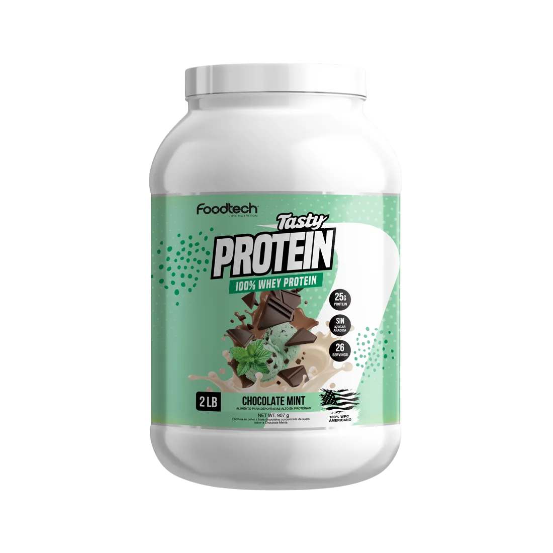 Tasty Protein 100% Whey 2 lbs Foodtech sabor Chocolate Mint