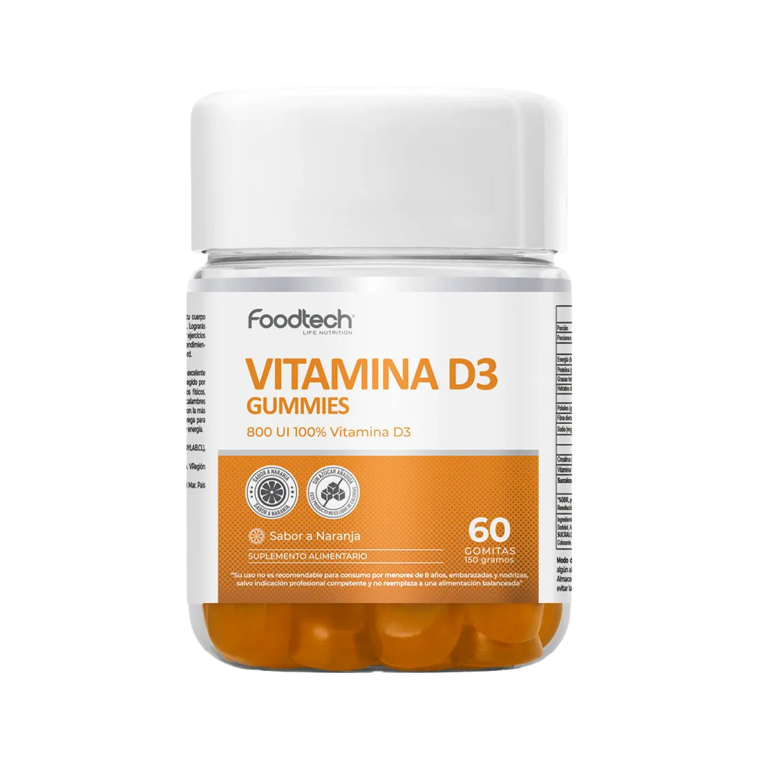 vitamina d gummies Foodtech 60 unidades Naranja producto original
