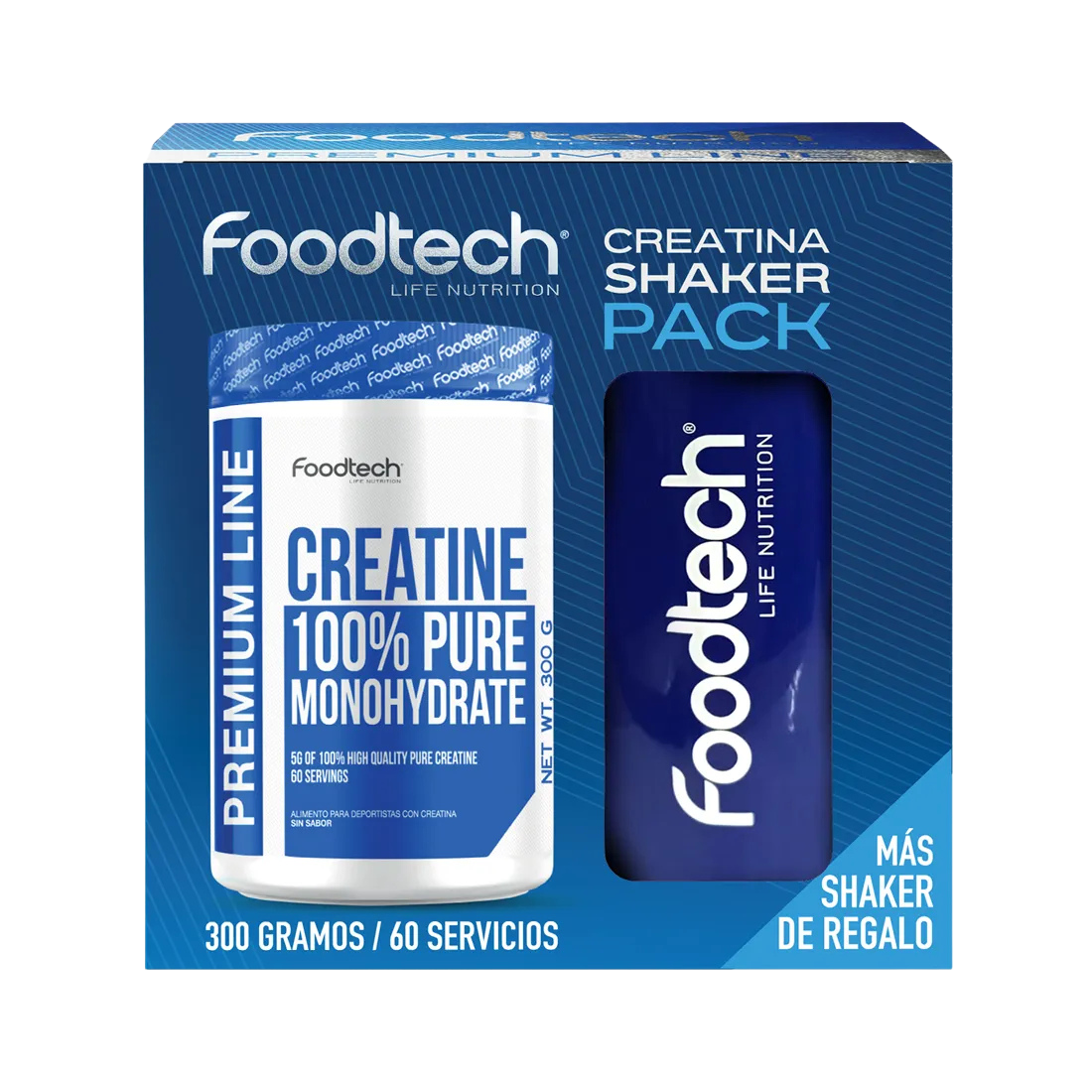 Pack Creatina Foodtech 300 g con shaker 750 cc